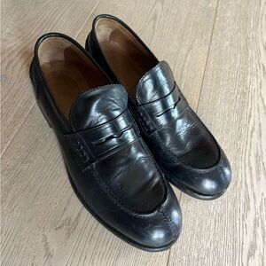 Barneys New York Black Leather Slip-On Loafers